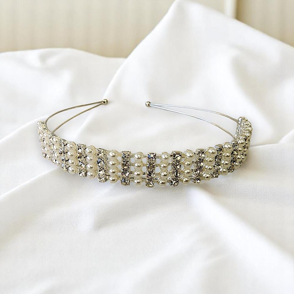 Vintage Pearl Tiara | Silver Headband | Bridal | Wedding | Princess Crown | Fall